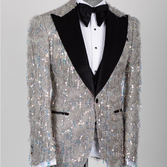 Men's Velvet Tuxedo Blazer Slim Fit Grey With Black